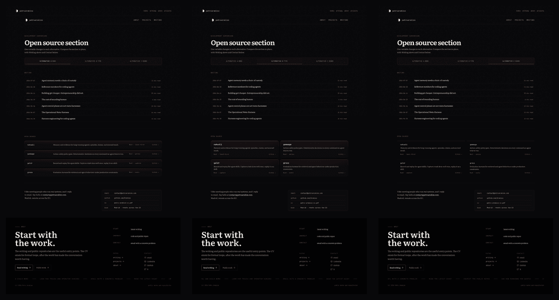 Three Open Source treatments shown in the complete landing context.